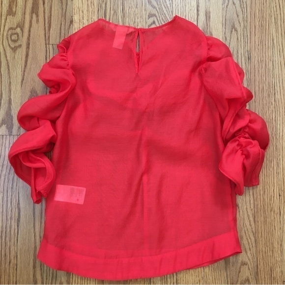 H&M Georgette Red Top V-neck Puff sleeves blouse - Picture 16 of 16